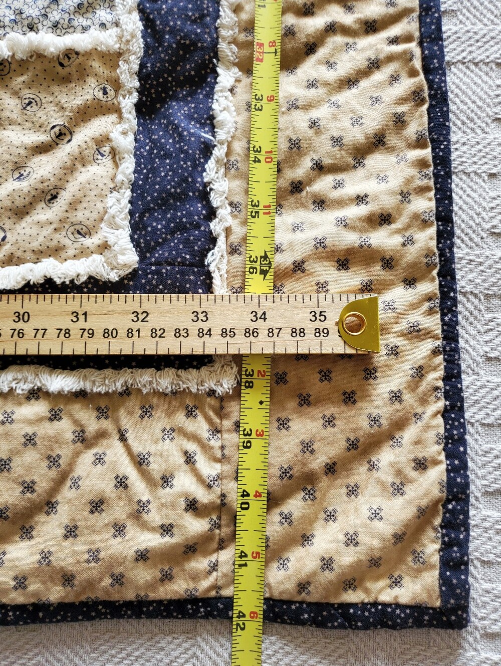 Handmade Rustic Rag Quilt Cozy Lap Blanket Country Table Topper - Picture 8 of 11